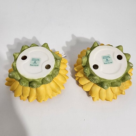 Sunflower Shaped Ceramic Candle Holders With Ladybug Butterfly Accents Partylite - Picture 6 of 11